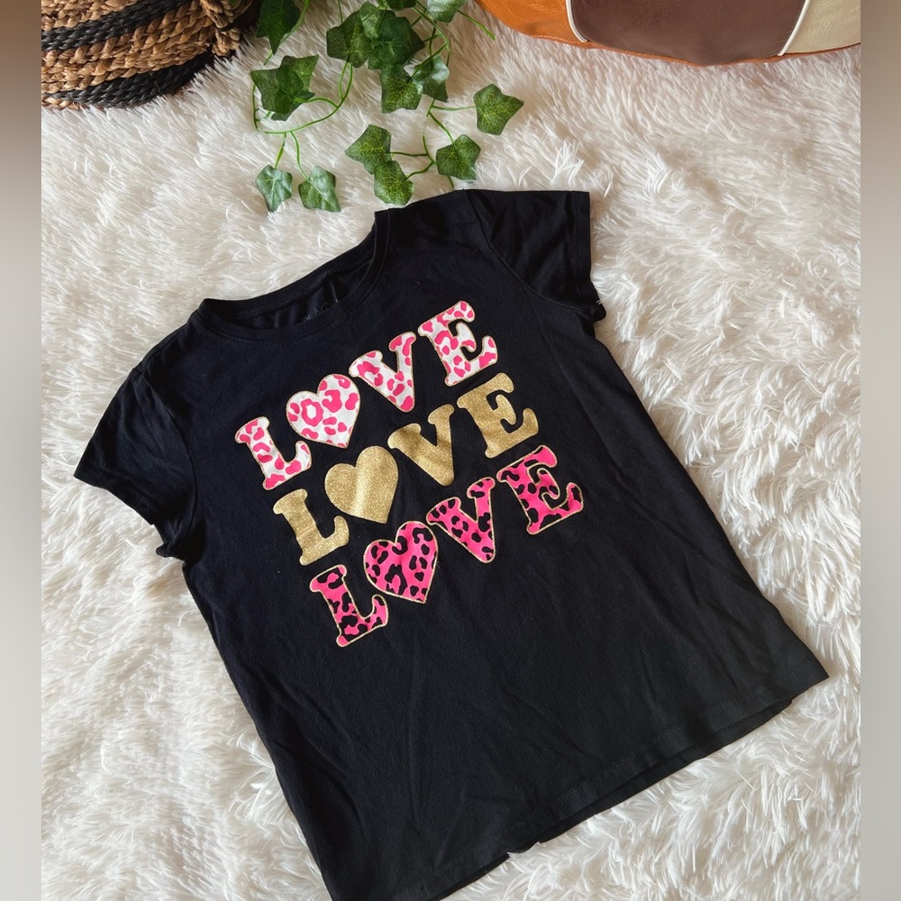 Love Black T-Shirt with Gold and Pink Leopard Print